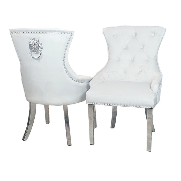 Chelsea Lion Knocker Back Light Grey Velvet Dining Chairs - Set Of 2 - The Furniture Mega Store 