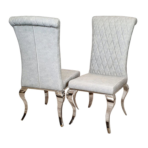 Louis Light Grey Cross Stitch Leather Curved Leg Dining Chairs - Set Of 2 - The Furniture Mega Store 