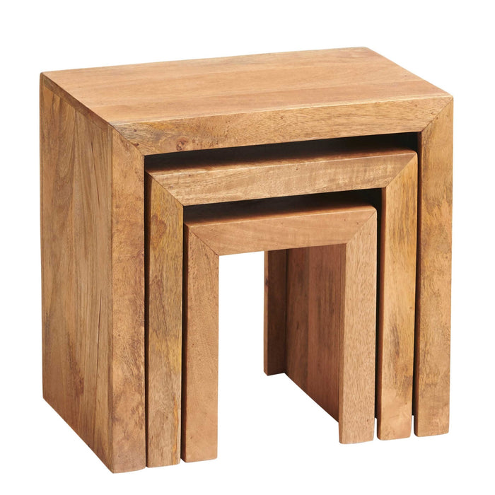 Maya Light Mango Wood Nest Of 3 Tables - The Furniture Mega Store 