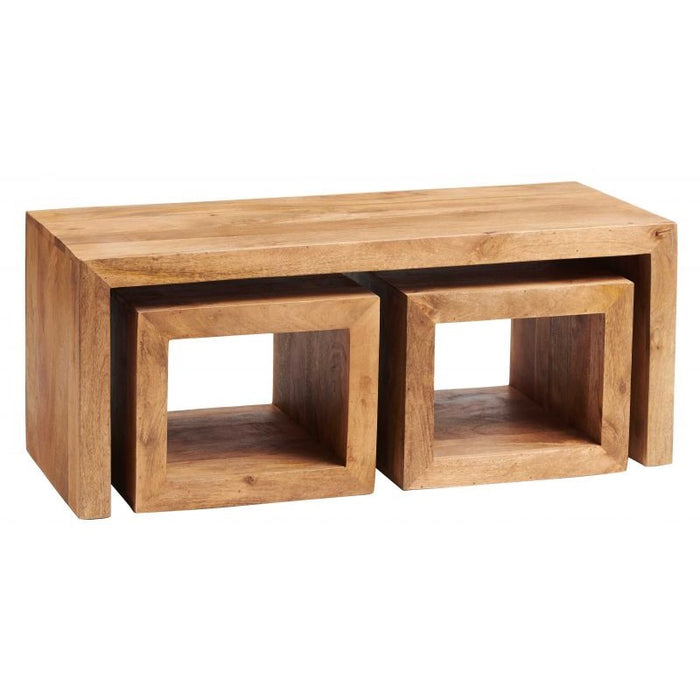 Maya Light Mango Wood Cubed Coffee Table Set - The Furniture Mega Store 