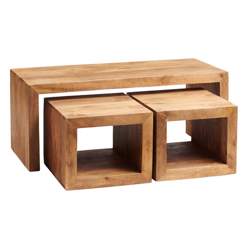 Maya Light Mango Wood Cubed Coffee Table Set - The Furniture Mega Store 
