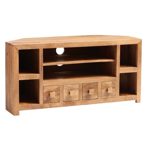 Maya Light Mango Wood 4 Drawer Corner TV Unit - The Furniture Mega Store 