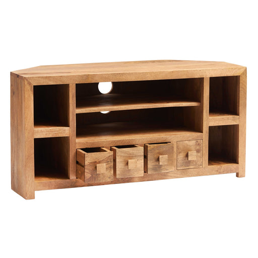 Maya Light Mango Wood 4 Drawer Corner TV Unit - The Furniture Mega Store 