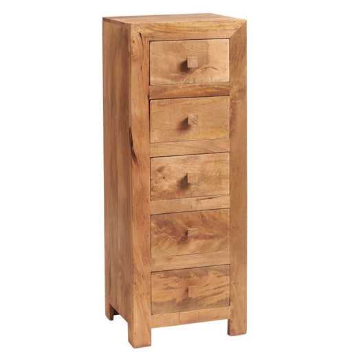 Maya Light Mango Wood 5 Drawer Tall Boy - The Furniture Mega Store 