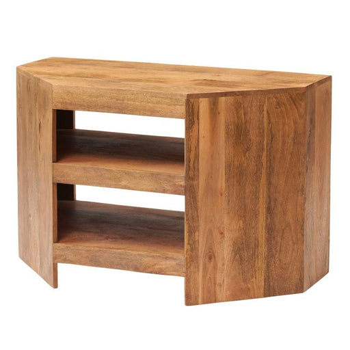 Maya Light Mango Wood Open Corner TV Unit - The Furniture Mega Store 