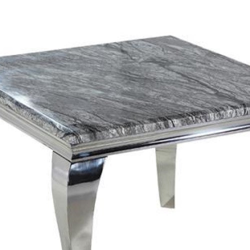 Louis Square Grey Marble & Polished Steel Dining Table - 100cm - The Furniture Mega Store 