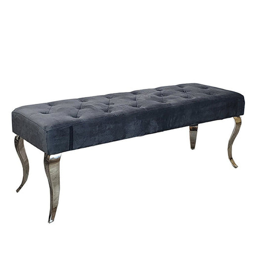 Louis Dark Grey Velvet Dining Bench & Curved Chrome Legs - 130cm - The Furniture Mega Store 