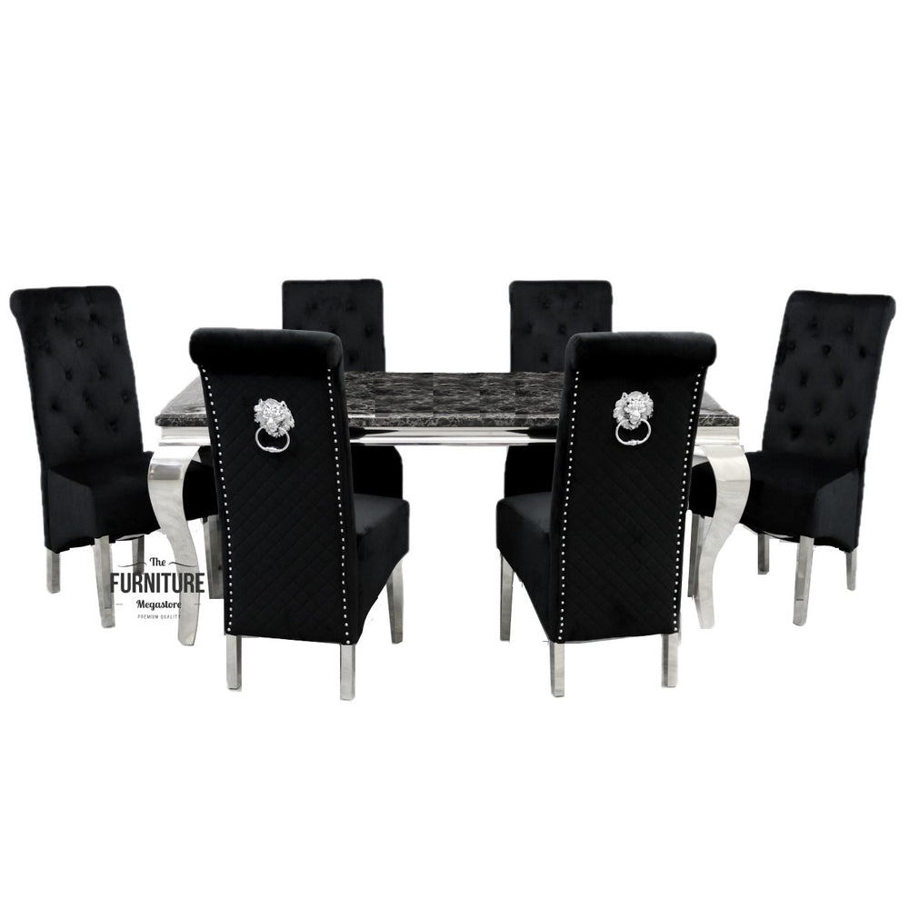 Louis Black Marble Dining Table Sofia Velvet Lion Knocker