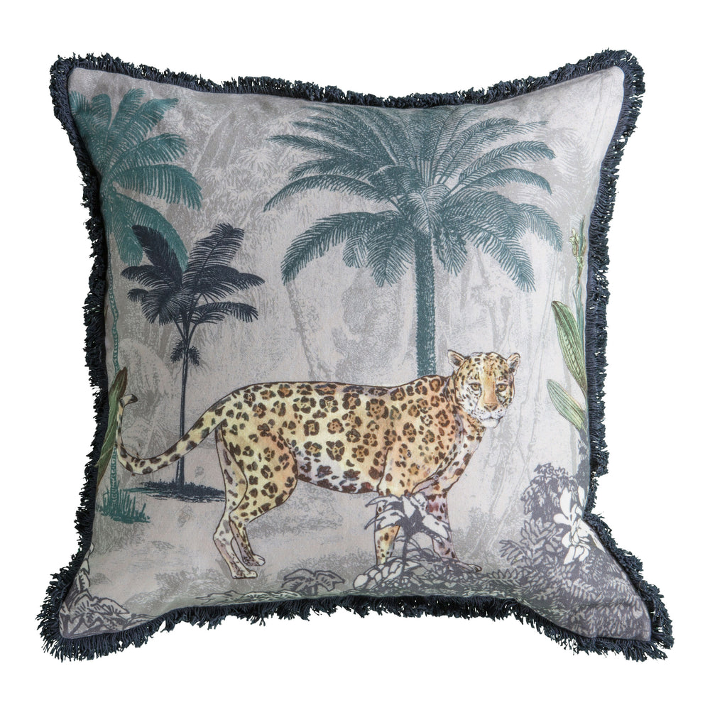 Leopard Fringed Edge Velvet Scatter Cushion 45 x 45cm - The Furniture Mega Store 