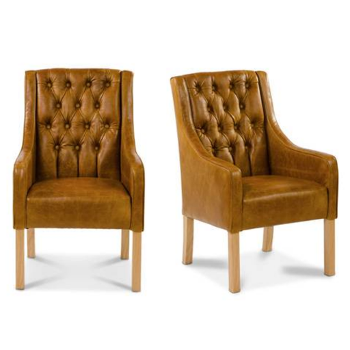 Monty Vintage Leather Button Back Dining Chair - Choice Of Leathers & Legs - The Furniture Mega Store 