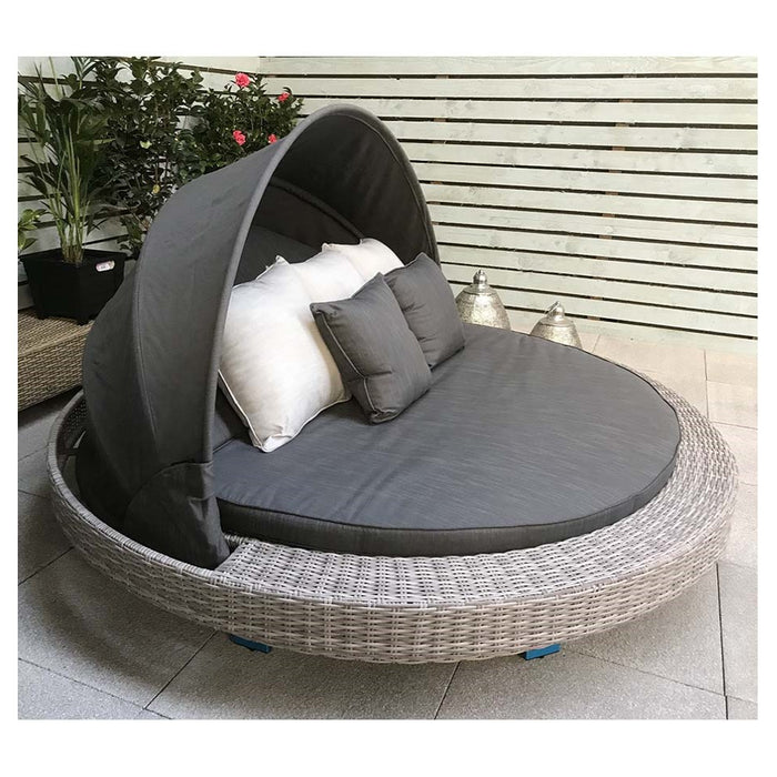 Maddison Round Grey Wicker Garden Day Bed - The Furniture Mega Store 