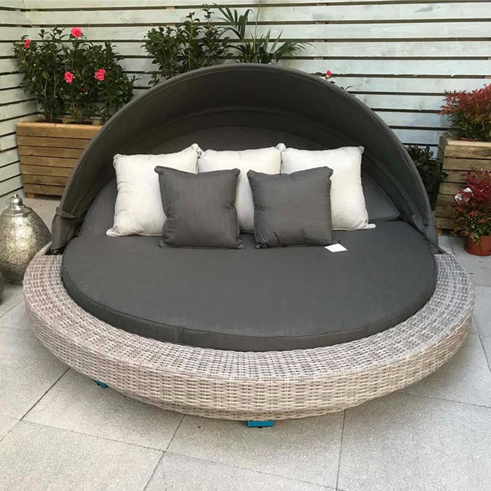 Maddison Round Grey Wicker Garden Day Bed - The Furniture Mega Store 