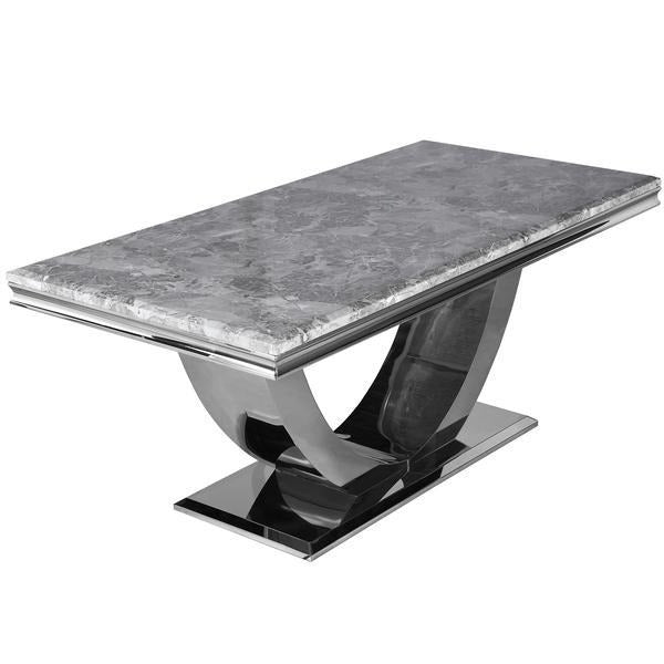 Ariel Marble & Polished Steel Dining Table - Choice Of Sizes & Colours - The Furniture Mega Store 