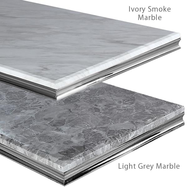 Chelsea Ivory Smoke Marble & Polished Steel Dining Table - Choice Of Sizes - The Furniture Mega Store 