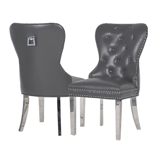 Mayfair Leather Square Ring Knocker Back & Steel leg Dining Chairs - Set Of 2 - Choice Of Colours - The Furniture Mega Store 