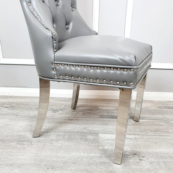 Mayfair Leather Square Ring Knocker Back & Steel leg Dining Chairs - Set Of 2 - Choice Of Colours - The Furniture Mega Store 