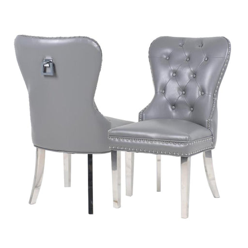 Mayfair Leather Square Ring Knocker Back & Steel leg Dining Chairs - Set Of 2 - Choice Of Colours - The Furniture Mega Store 
