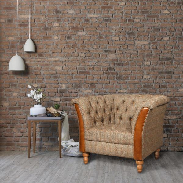 Milford Buttoned Seat & Back Chesterfield Sofa & Chair Collection - Harris Tweed & Vintage Leather - The Furniture Mega Store 