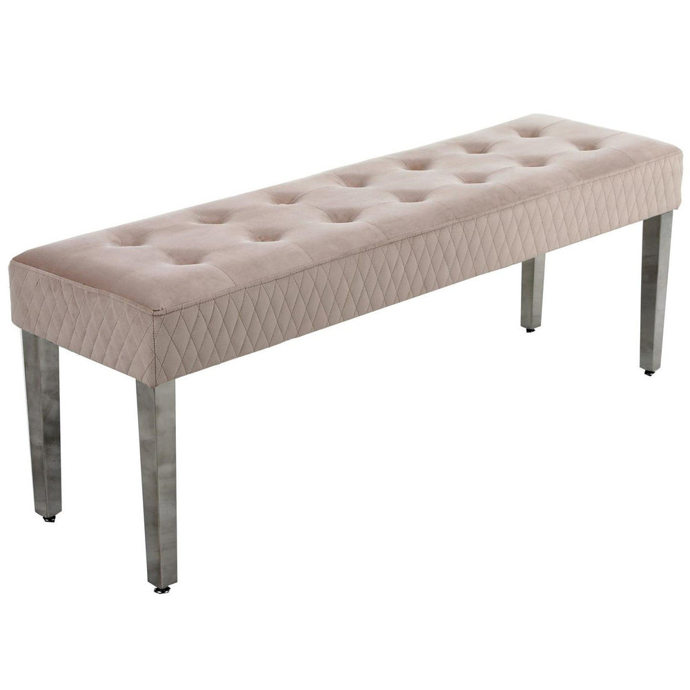 Mink Velvet Tufted Dining Bench With Chrome Legs - 140cm - The Furniture Mega Store 