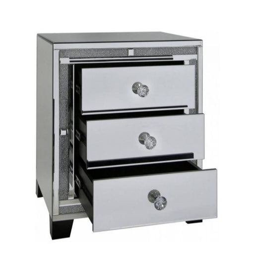 Crystal Edge Mirrored 3 Drawer Bedside Cabinet - The Furniture Mega Store 