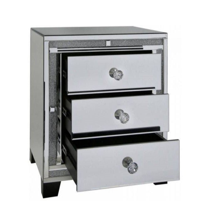 Crystal Edge Mirrored 3 Drawer Bedside Cabinet - The Furniture Mega Store 