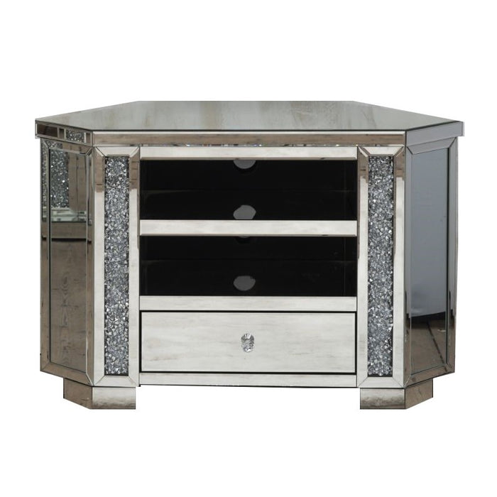 Diamond Crushed Mirrored Corner TV Cabinet - The Furniture Mega Store 