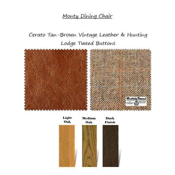 Monty Vintage Leather & Harris Tweed Button Back Dining Chair - Choice Of Leathers & Legs - The Furniture Mega Store 