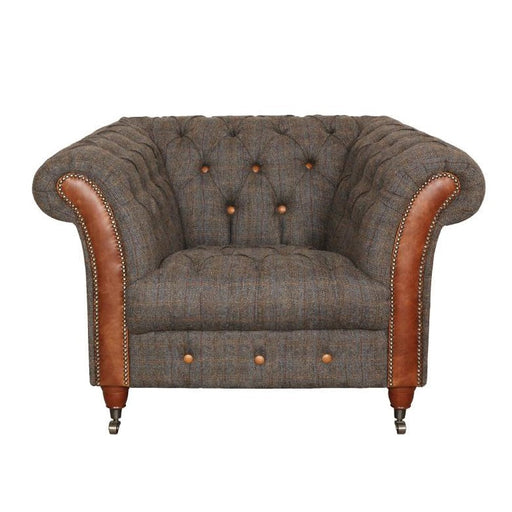 Westminster Buttoned Harris Tweed & Vintage Leather Chesterfield Sofa & Chair Collection - The Furniture Mega Store 