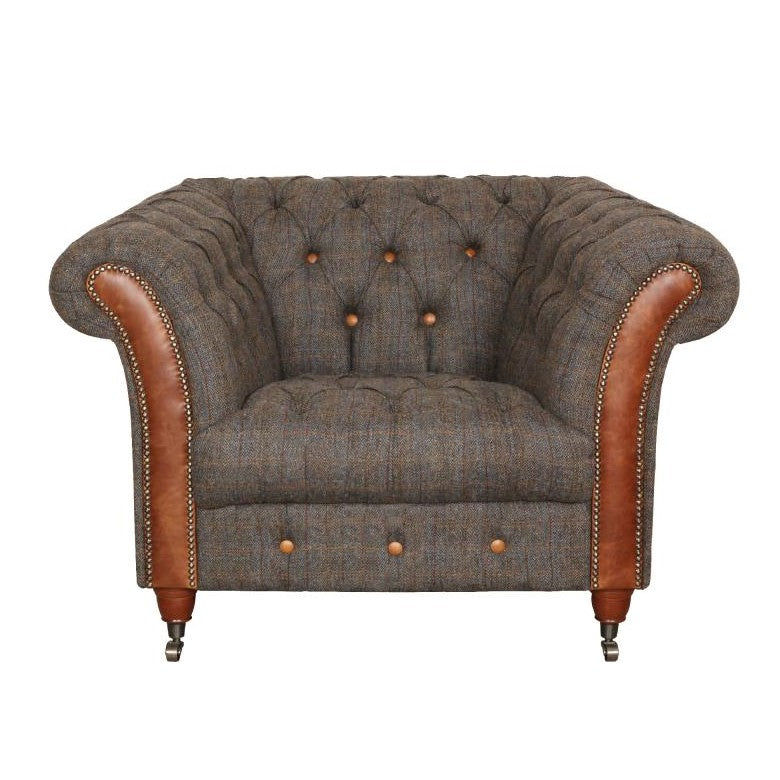 Westminster Buttoned Harris Tweed Vintage Leather Chesterfield Chair Collection