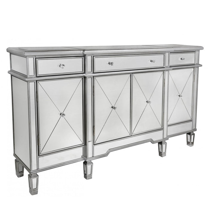 Beaumont Silver 3 Drawer 4 Door Mirrored Sideboard - The Furniture Mega Store 