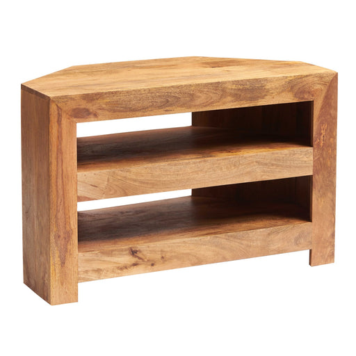 Maya Light Mango Wood Open Corner TV Unit - The Furniture Mega Store 