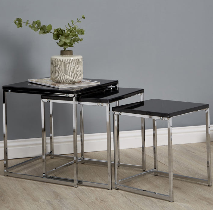 Denby Set Of 3 Black Gloss Nest Tables - The Furniture Mega Store 