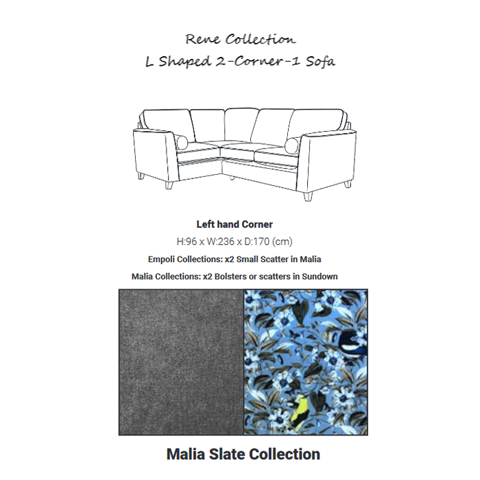 Rene Collection Corner Sofa - Available In A Choice Of Fabrics & Sizes - The Furniture Mega Store 