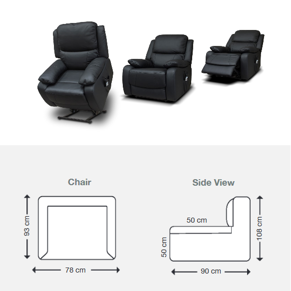 Penrith Leather Dual Motor Lift and Rise Chair - Black - The Furniture Mega Store 