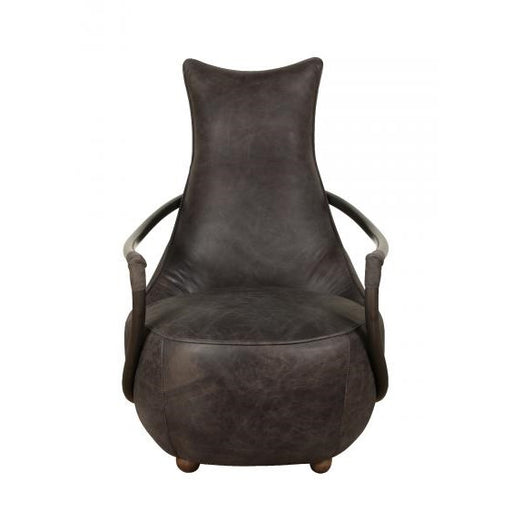 Maverick Retro Relax Chair - Gunmetal Frame & Grey Aniline Leather Cover - The Furniture Mega Store 