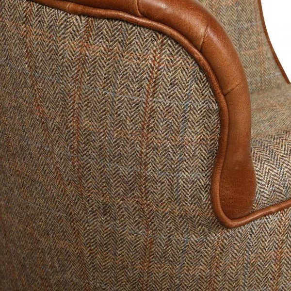 Elston Vintage Leather & Hunting Lodge Harris Tweed Occasional Chair - The Furniture Mega Store 