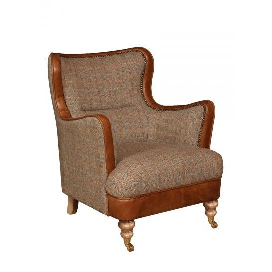 Elliot Bespoke Armchair - Harris Tweed & Vintage leather - The Furniture Mega Store 