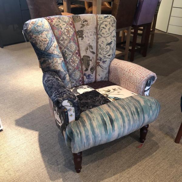 Lily Patchwork Harris Tweed , Velvet, Moon Wool & Vintage Leather Chair - Choice Of Size - The Furniture Mega Store 