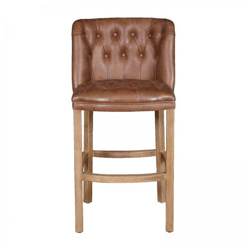 Bishop Brown Vintage Leather Buttoned Bar Stool - The Furniture Mega Store 