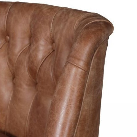 Bishop Brown Vintage Leather Buttoned Bar Stool - The Furniture Mega Store 