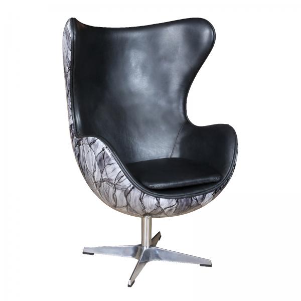 Black Leather Egg Swivel Chair with Deco Back - The Furniture Mega Store 