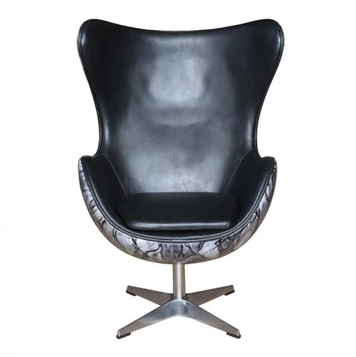 Black Leather Egg Swivel Chair with Deco Back - The Furniture Mega Store 