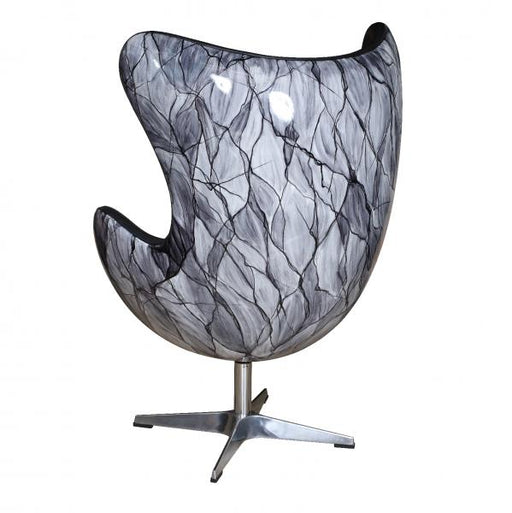 Black Leather Egg Swivel Chair with Deco Back - The Furniture Mega Store 