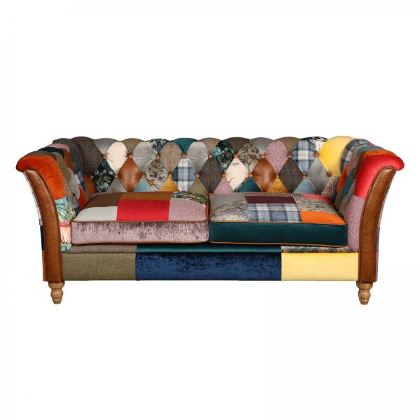 Louis Harlequin Patchwork Chesterfield Sofa Collection - Vintage Leather, Harris Tweed, Velvet & Wool - The Furniture Mega Store 