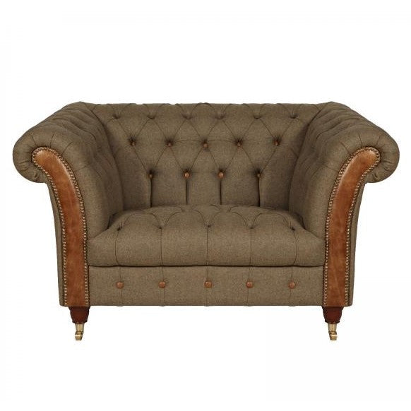 Westminster Buttoned Harris Tweed & Vintage Leather Chesterfield Sofa & Chair Collection - The Furniture Mega Store 