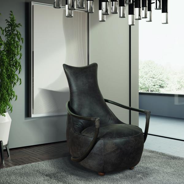 Maverick Retro Relax Chair - Gunmetal Frame & Grey Aniline Leather Cover - The Furniture Mega Store 