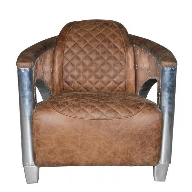 Aviator Brown Aniline Vintage Leather Tub Chair & Footstool Collection - The Furniture Mega Store 