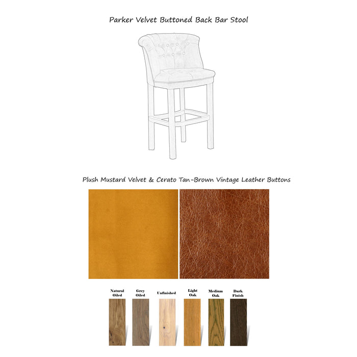 Parker Velvet Buttoned Back Bar Stool - Various Options - The Furniture Mega Store 