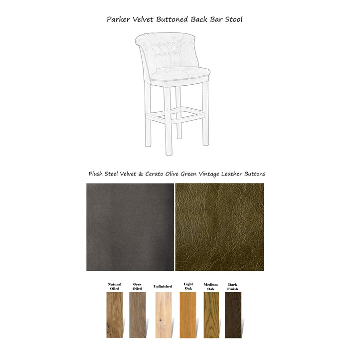 Parker Velvet Buttoned Back Bar Stool - Various Options - The Furniture Mega Store 