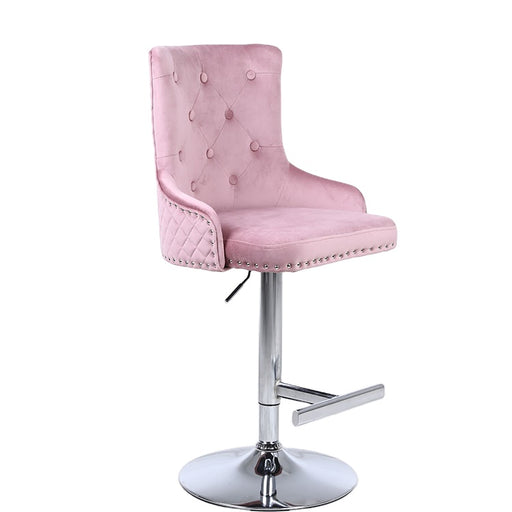 Majestic Pink Velvet Diamond Quilted - Lion Head Knocker Back Bar Stool - The Furniture Mega Store 